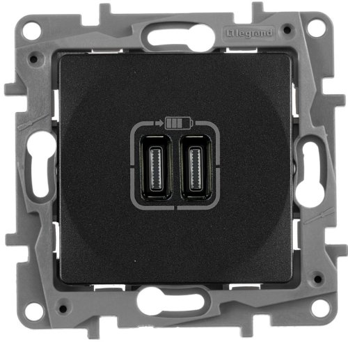 Розетка USB тип С+С без рамки Legrand Etika 2-м. 3000мА антрацит картинка